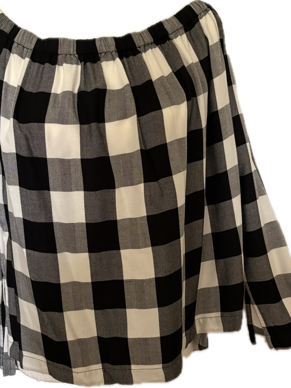Clothe and Stone Black and White Buffalo Plaid Off-Shoulder Top